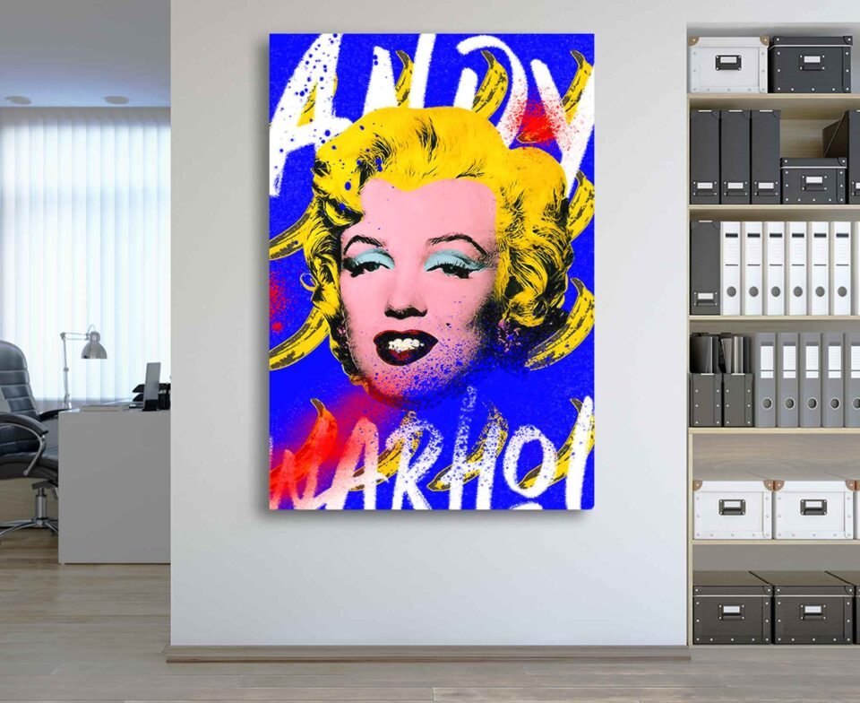 Warhol's Monroe Canvas Print | Pop Art & Street Art Mashup | Vibrant Blue & Yellow Wall Decor