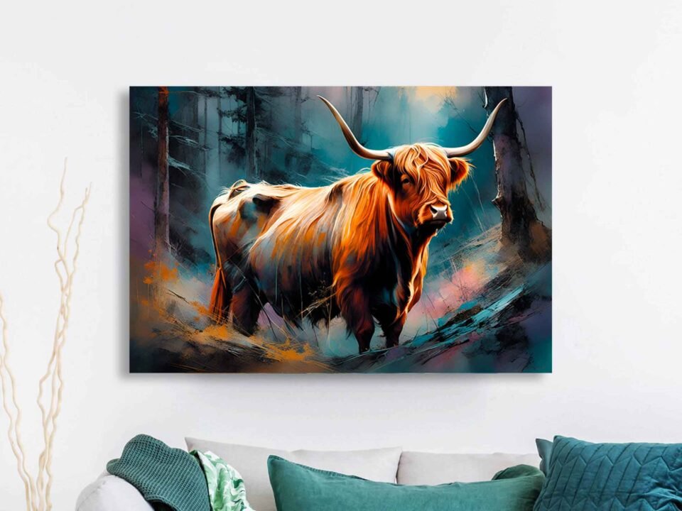 Highland Cow - Animal Prints - Highland Cattle Canvas Wall Art Print | Framed Scenic Wall Decor for Living Room and Bedroom