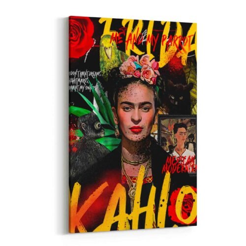 Frida Kahlo Pop Art Canvas | "Me and My Parrot" Iconic Mexican Artist Wall Decor
