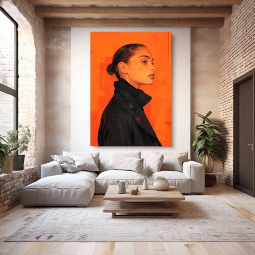 Tangerine Gaze - Modern Art Woman Portrait Canvas Prints | Bold Orange and Black Contemporary Art | Striking Statement Wall Decor