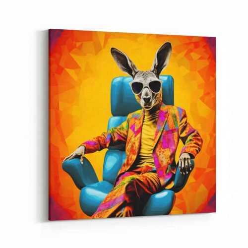 Kangaroo in Suit Pop Art Canvas Prints | Animal Portrait Modern & Funny Wall Decor for Office or Living Room Wall Art