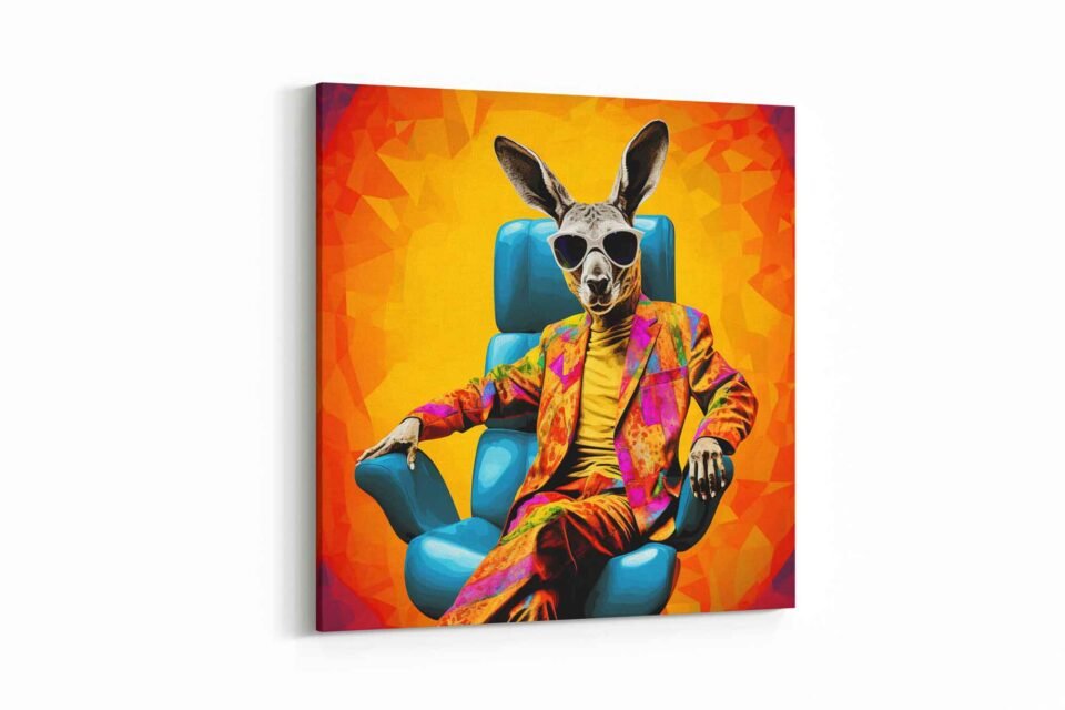 Kangaroo in Suit Pop Art Canvas Prints | Animal Portrait Modern & Funny Wall Decor for Office or Living Room Wall Art