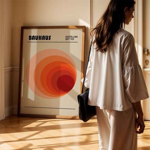 Warm Tones Bauhaus 1923 Poster Print | Minimalist Geometric Art with Concentric Ovals | Warm Red & Orange Tones for Modern Home Decor