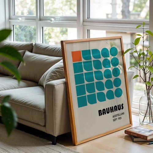 Bauhaus Shapes 1923 Poster Print | Minimalist Geometric Shapes Wall Art | Teal and Orange Abstract Pattern for Modern Home Decor
