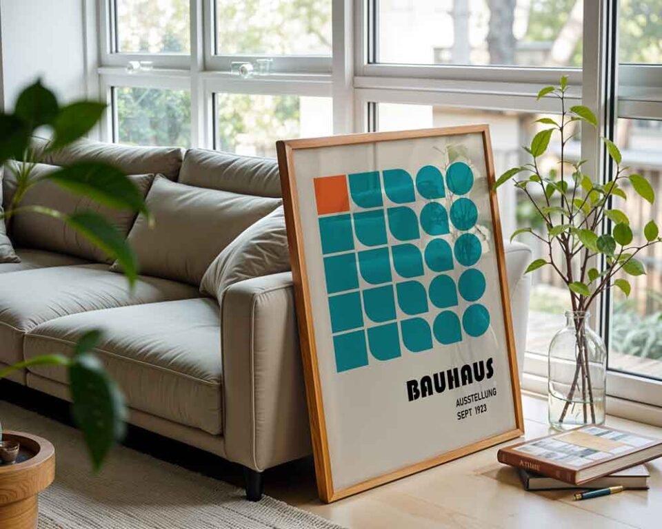 Bauhaus Shapes 1923 Poster Print | Minimalist Geometric Shapes Wall Art | Teal and Orange Abstract Pattern for Modern Home Decor