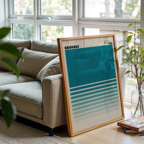 Minimalist Teal Bauhaus 1923 Poster Print | Minimalist Abstract Teal Gradient Stripes | Modern Wall Art for Calming Home & Office Decor
