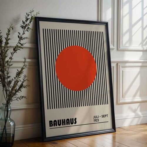 Classic Style Bauhaus Exhibition 1923 Poster Print | Minimalist Geometric Sun and Stripes | Red & Black Abstract Wall Art for Modern Home Decor