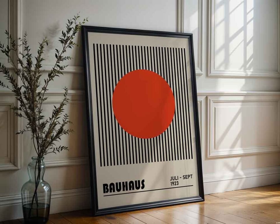 Classic Style Bauhaus Exhibition 1923 Poster Print | Minimalist Geometric Sun and Stripes | Red & Black Abstract Wall Art for Modern Home Decor