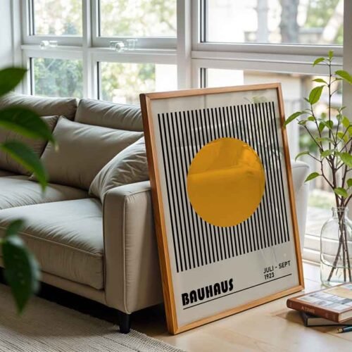 Yellow Sun Bauhaus Exhibition 1923 Poster Print | Minimalist Geometric Sun & Stripes | Yellow & Black Abstract Wall Art for Modern Home Decor
