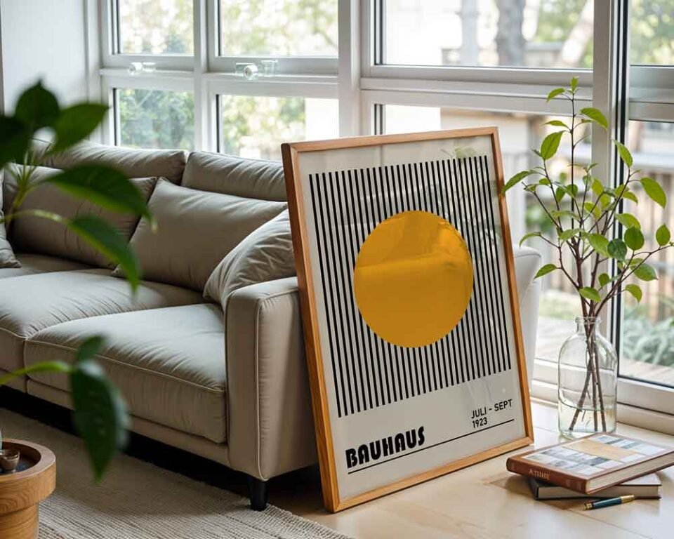 Yellow Sun Bauhaus Exhibition 1923 Poster Print | Minimalist Geometric Sun & Stripes | Yellow & Black Abstract Wall Art for Modern Home Decor
