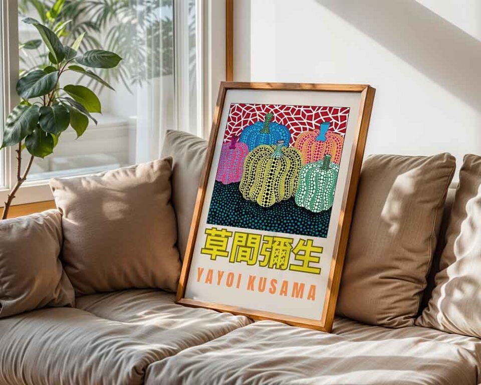 Yayoi Kusama Dot Pumpkins Poster Print | Colourful Polka Dot & Infinity Net Wall Art | Contemporary Japanese Wall Art for Home Decor