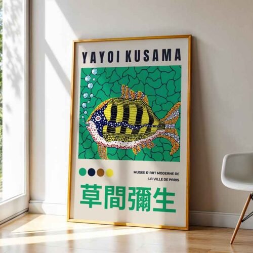 Polka Dot Fish Yayoi Kusama Exhibition Poster | Musée d'Art Moderne, Paris Fish Print | Avant-Garde Japanese Pop Art with Polka Dots