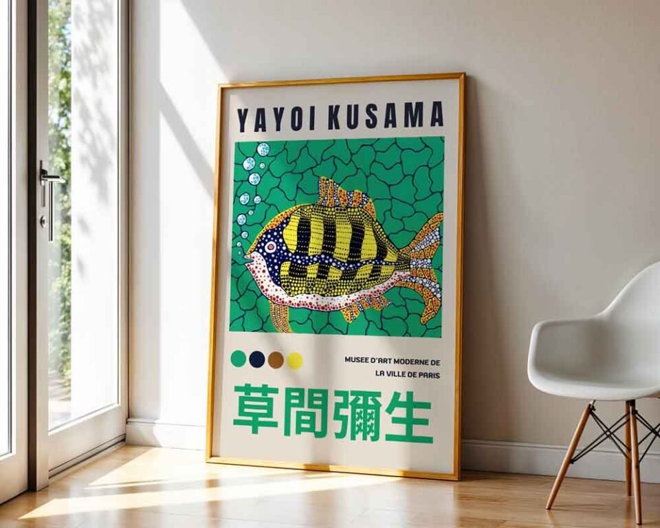 Polka Dot Fish Yayoi Kusama Exhibition Poster | Musée d'Art Moderne, Paris Fish Print | Avant-Garde Japanese Pop Art with Polka Dots