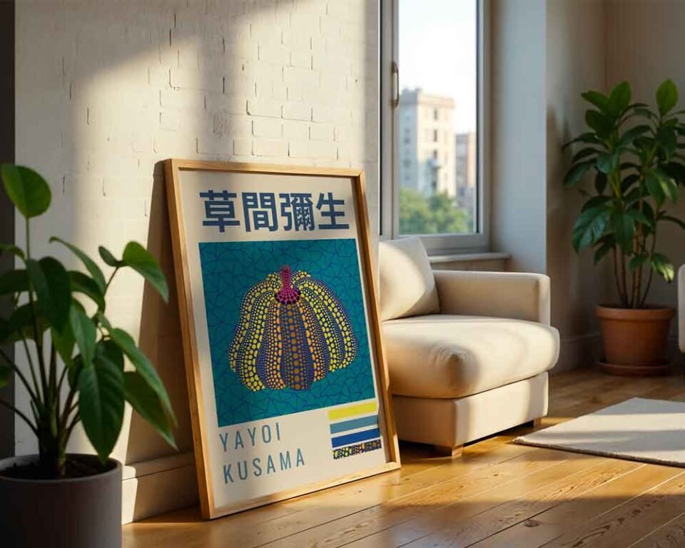 Yayoi Kusama Polka Pumpkin Poster Print | Colourful Polka Dot & Infinity Net Wall Art | Contemporary Japanese Pop Art for Home Decor