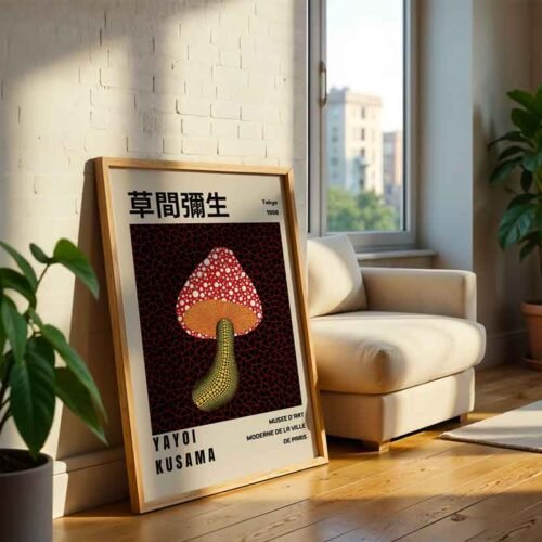 Kusama Mushroom Poster Print | Tokyo & Paris 1998 Exhibition Print | Polka Dot & Infinity Net Wall Art | Contemporary Japanese Wall Art