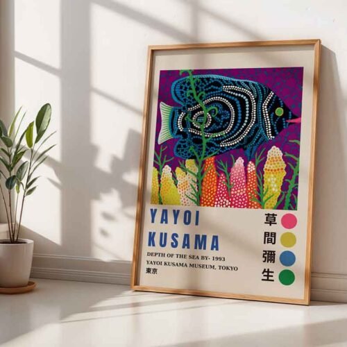 Yayoi Kusama "Depth of the Sea" Tokyo Museum Poster Print | Colourful Polka Dot Fish Wall Art | Avant-Garde Japanese Art for Home Decor