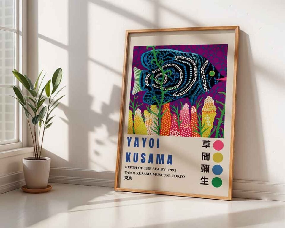 Yayoi Kusama "Depth of the Sea" Tokyo Museum Poster Print | Colourful Polka Dot Fish Wall Art | Avant-Garde Japanese Art for Home Decor