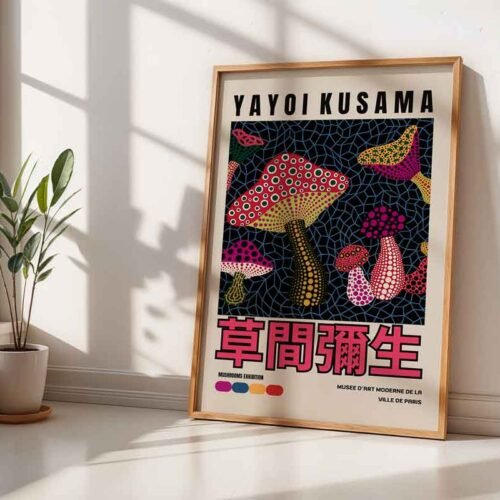 Yayoi Kusama "Mushrooms Exhibition" Paris Poster Print | Colourful Polka Dot & Infinity Net Wall Art | Contemporary Japanese Pop Art