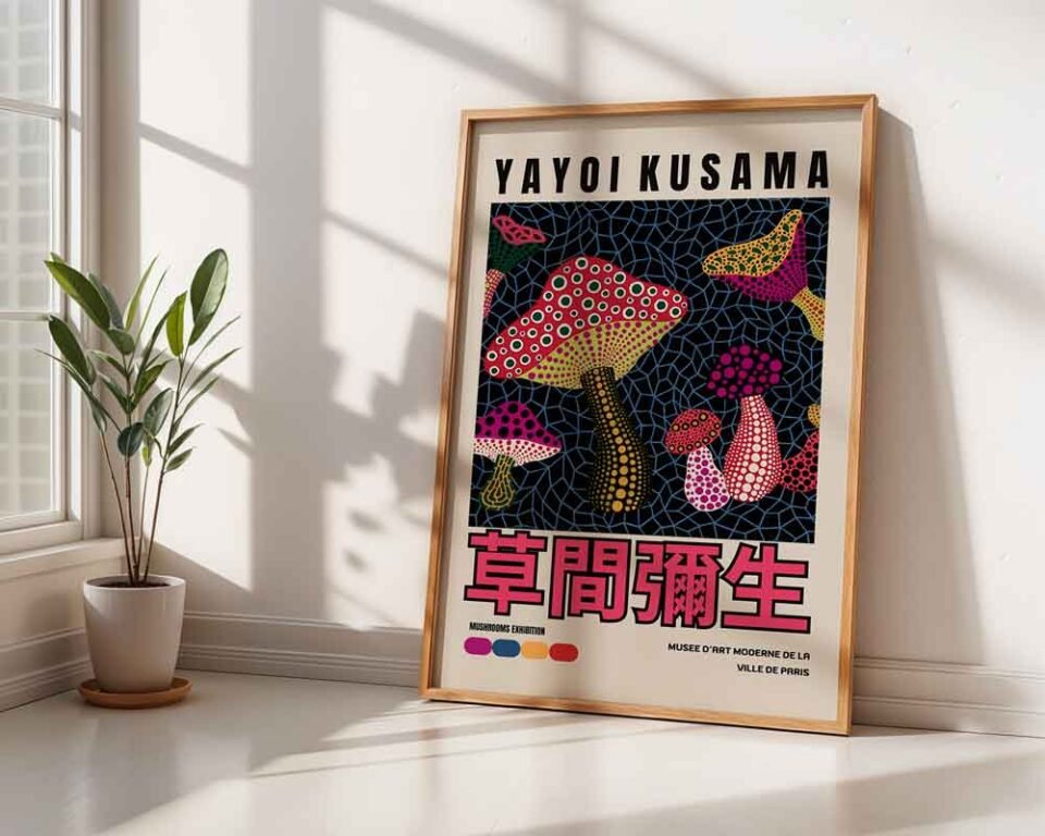 Yayoi Kusama "Mushrooms Exhibition" Paris Poster Print | Colourful Polka Dot & Infinity Net Wall Art | Contemporary Japanese Pop Art