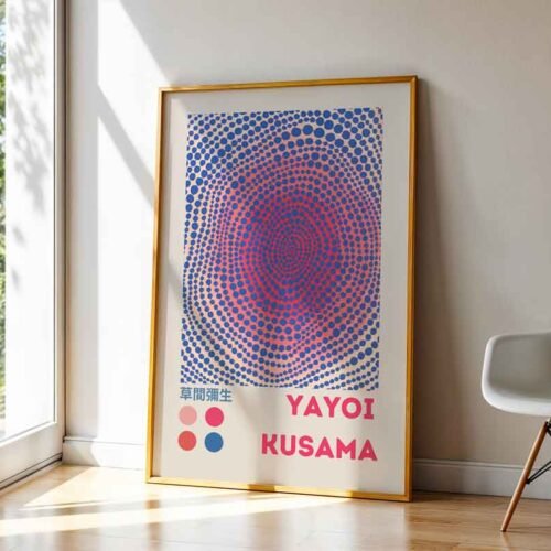 Polka Dot Spiral Yayoi Kusama Exhibition Poster Print | Hypnotic Polka Dot Spiral & Infinity Net Wall Art | Contemporary Japanese Pop Art