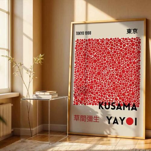 Yayoi Kusama Tokyo 1998 Exhibition Poster Print | Red Polka Dot "Infinity Nets" Wall Art | Contemporary Japanese Wall Art