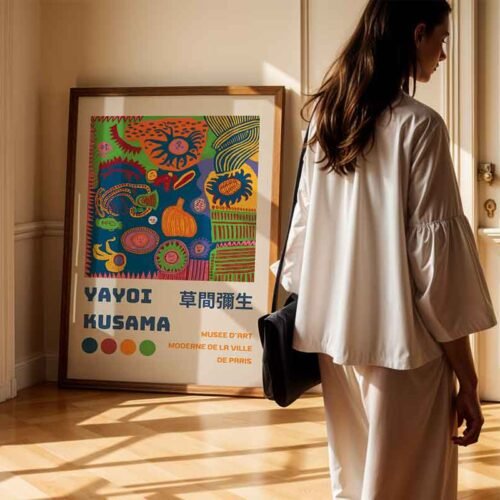 Yayoi Kusama Paris Exhibition Poster Print | Colourful Kusama Collage Wall Art | Contemporary Japanese Pop Art for Home Decor