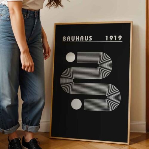 Minimalist Wave Lines Bauhaus Poster Prints | Black and White Abstract Wave Art Print | Modern Geometric Wall Decor