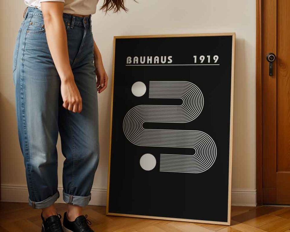 Minimalist Wave Lines Bauhaus Poster Prints | Black and White Abstract Wave Art Print | Modern Geometric Wall Decor