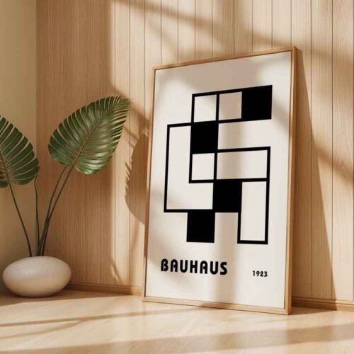Geometric Block Bauhaus 1923 Poster Print | Minimalist Geometric Abstract Art | Black and White Block Pattern for Modern Home & Office Decor