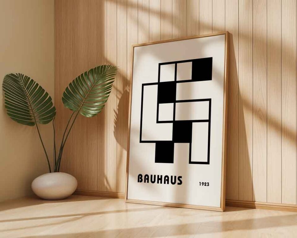 Geometric Block Bauhaus 1923 Poster Print | Minimalist Geometric Abstract Art | Black and White Block Pattern for Modern Home & Office Decor