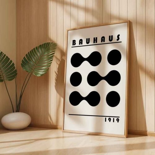 Black Shapes Bauhaus Abstract Poster Print | Minimalist Black and White Geometric Wall Art | Mid-Century Modern Decor