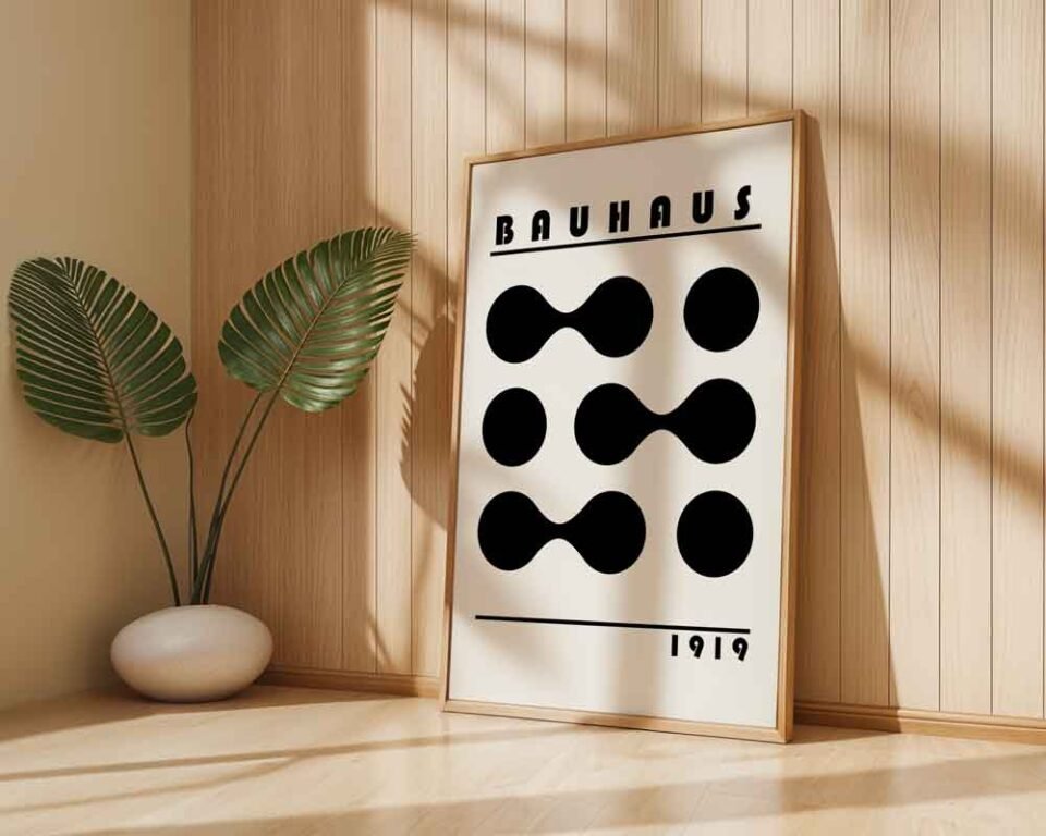 Black Shapes Bauhaus Abstract Poster Print | Minimalist Black and White Geometric Wall Art | Mid-Century Modern Decor