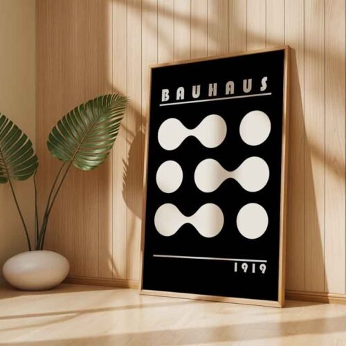 White Shapes Bauhaus Abstract Poster Print | Minimalist Black & White for Living Room Wall Art | Mid-Century Modern Decor