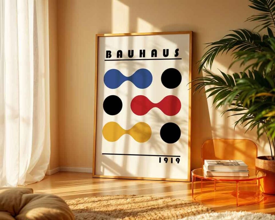 Primary Colours Bauhaus 1919 Poster Print | Minimalist Geometric Abstract Shapes in Primary Colours | Modernist Wall Art for Home or Office Decor