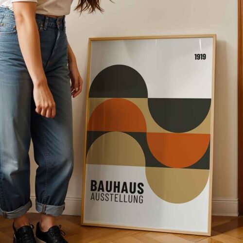 Bauhaus Poster - 1919 Exhibition Style Print | Modern Geometric Wall Art | Mid-Century Living Room Wall Art Home Decor