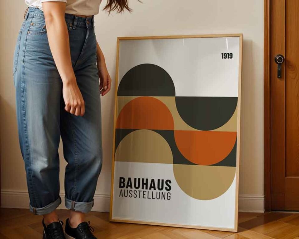 Bauhaus Poster - 1919 Exhibition Style Print | Modern Geometric Wall Art | Mid-Century Living Room Wall Art Home Decor