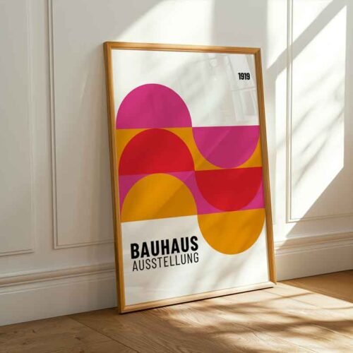 Warm Color Bauhaus 1919 Poster Print | Colourful Geometric Abstract Art | Modernist Wall Art with Warm Colours for Living Room