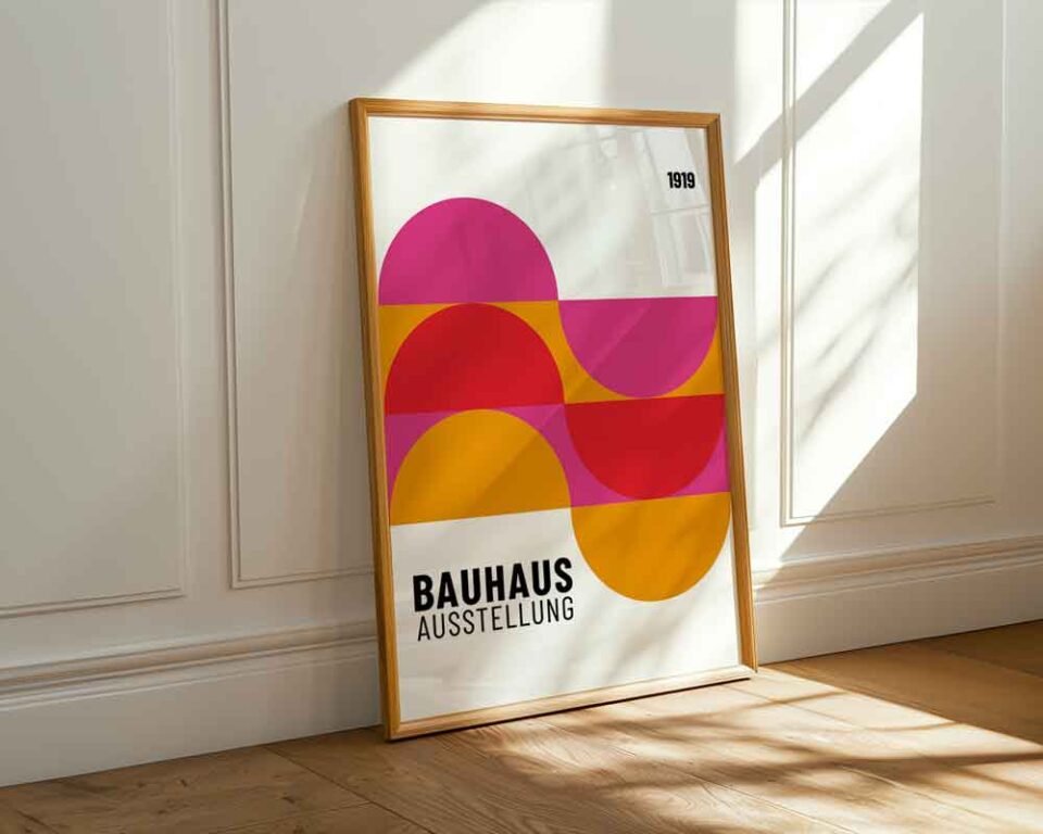 Warm Color Bauhaus 1919 Poster Print | Colourful Geometric Abstract Art | Modernist Wall Art with Warm Colours for Living Room