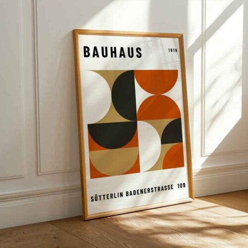 Warm Earth Tones Bauhaus 1919 Sütterlin Poster Print | Minimalist Geometric Circles Wall Art | Modernist Decor for Home or Office