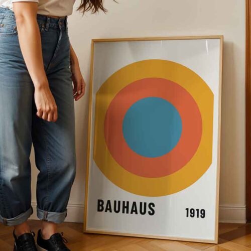 Composition 89 - Bauhaus Style Poster Print | Colourful Geometric Grid with Circles | Modernist Graphic Design for Living Room Wall Art