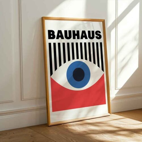 Iconic Bauhaus Style Poster Print | Abstract Art Striped Eye Graphic Print | Modernist Red & Blue Wall Art