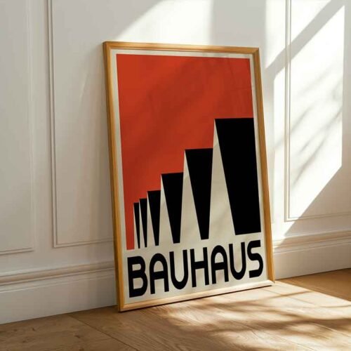 Classic Bauhaus Architectural Style Poster Print | Architectural Geometric Shapes Print | Modernist Red and Black Design for Living Room Wall Art