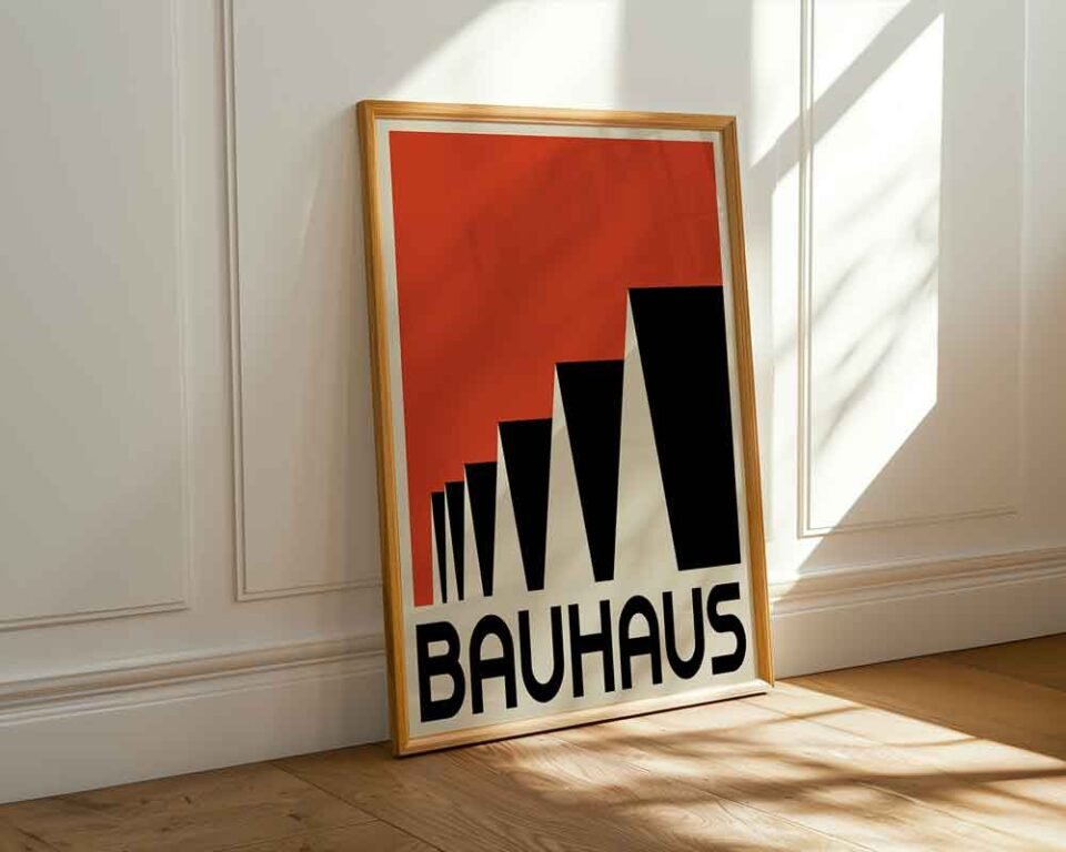 Classic Bauhaus Architectural Style Poster Print | Architectural Geometric Shapes Print | Modernist Red and Black Design for Living Room Wall Art