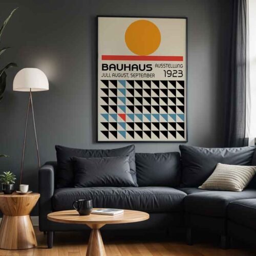 Bauhaus Ausstellung 1923 Poster Print | Geometric Triangle Pattern and Sun | Modernist Graphic Design for Home or Office Decor