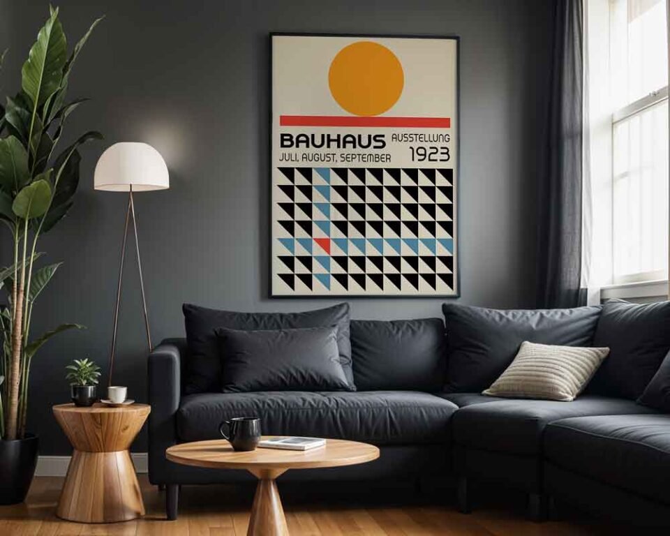 Bauhaus Ausstellung 1923 Poster Print | Geometric Triangle Pattern and Sun | Modernist Graphic Design for Home or Office Decor