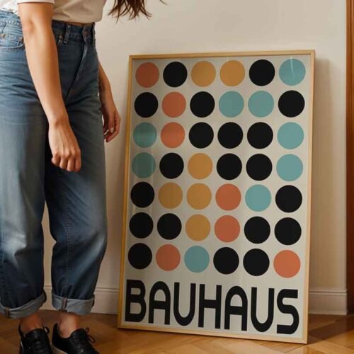 Earth Tone Bauhaus Poster Print | Minimalist Geometric Dot Pattern | Retro Earth Tone Wall Art | Mid-Century Modern Decor for Home or Office