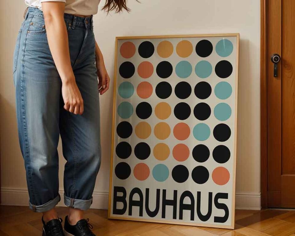 Earth Tone Bauhaus Poster Print | Minimalist Geometric Dot Pattern | Retro Earth Tone Wall Art | Mid-Century Modern Decor for Home or Office