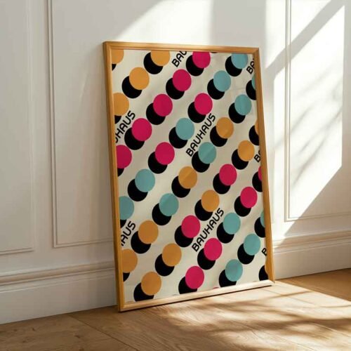 Retro Dot Bauhaus Poster Print | Colourful Geometric Dot Pattern with Typography | Modernist Wall Art for Living Room or Office