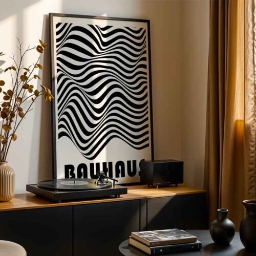 Bauhaus Op Art - Poster Prints| Black and White Abstract Wave Print | Modern Minimalist Wall Art with Optical Illusion