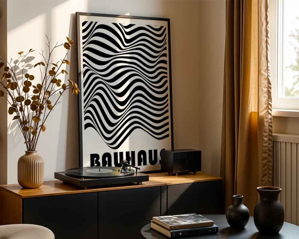Bauhaus Op Art - Poster Prints| Black and White Abstract Wave Print | Modern Minimalist Wall Art with Optical Illusion